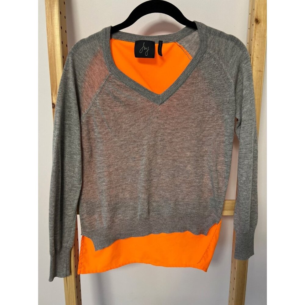 J&J V-Neck Knit Sweater Grey / Neon Orange ( XS )